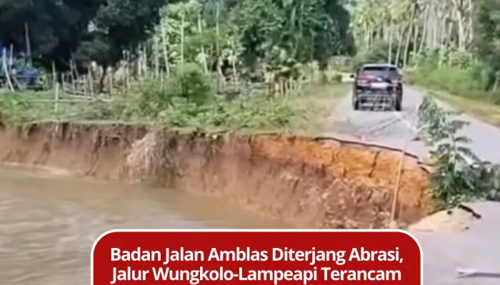 Badan Jalan Amblas Diterjang Abrasi, Jalur Wungkolo-Lampeapi Terancam Lumpuh